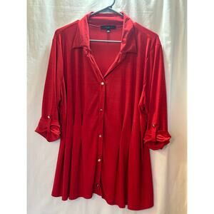 Atelier 29 Red Button-Front Flowy Tunic Top – Women’s 2X